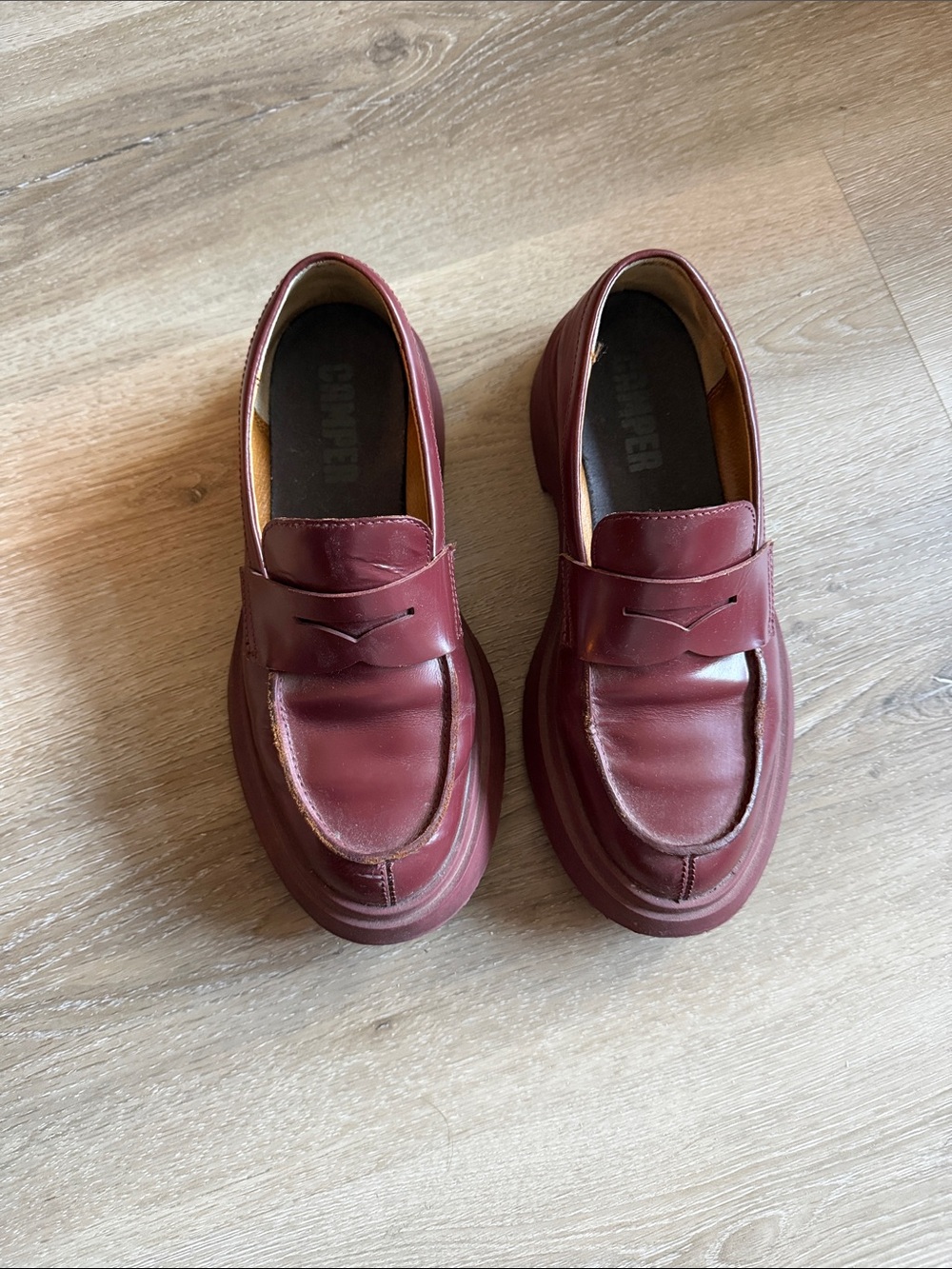 Camper Women’s Burgundy Leather Slip-On Loafers